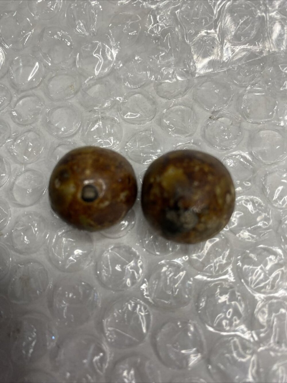 Antique Lot Of 2 BENNINGTON Glazed Clay Shooter Marbles Brown